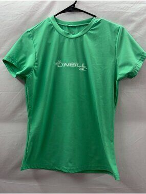 O'Neill Women's M Green Rash Guard Slim Fit UPF 50+ Beach Short Sleeve Shirt